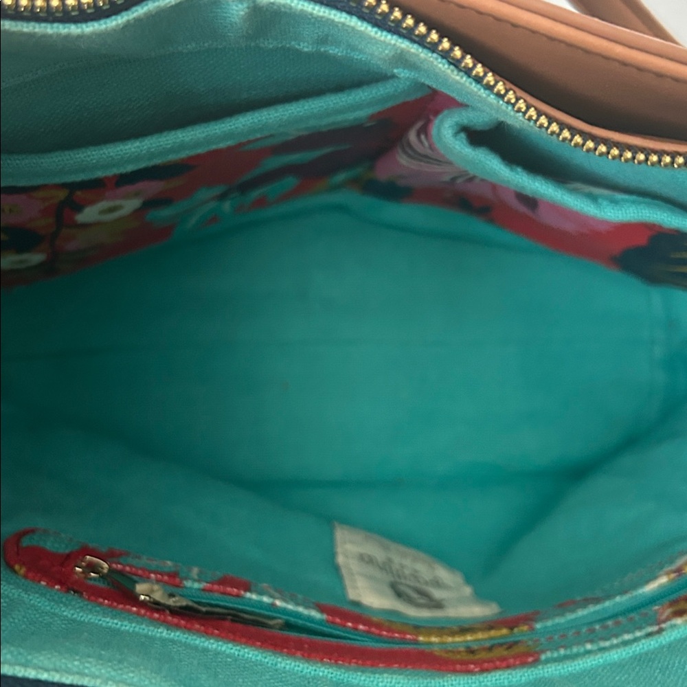 Spartina 449 Vibrant Red Floral Brown Leather Accents/Trim Tote Bag Purse 🌺🌺 - Picture 13 of 14